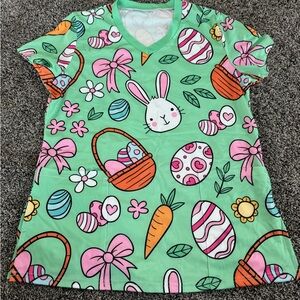 Womens Easter Bunny scrubs- Green and Pink